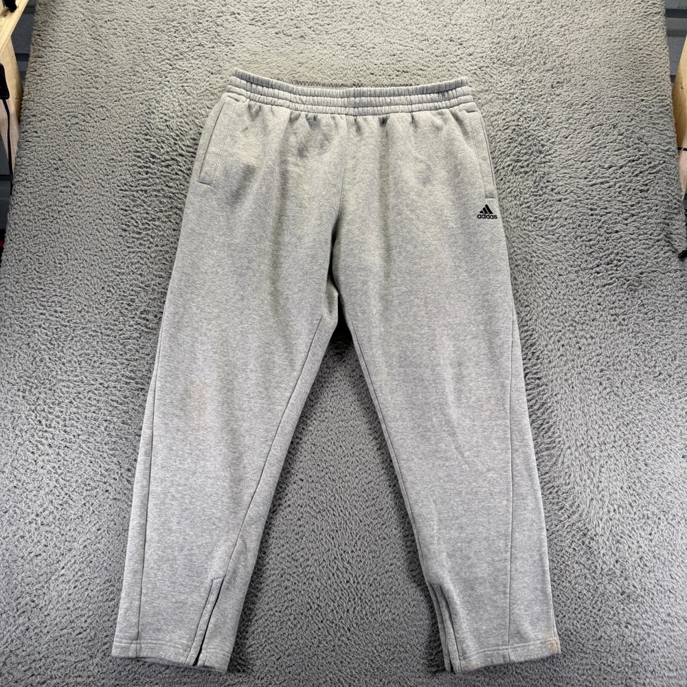 Adidas Sweatpants Mens 2XL Gray Cotton Tapered Running Fleece Lined Training